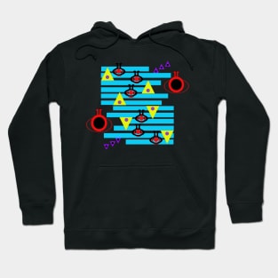 Warning Aliens Up Ahead! A fun abstract design in bright blue, red, yellow and purple. Perfect for fans of sci-fi and retro arcade games. Hoodie